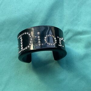 Dior Black Rhinestone Cuff Bracelet Lucite